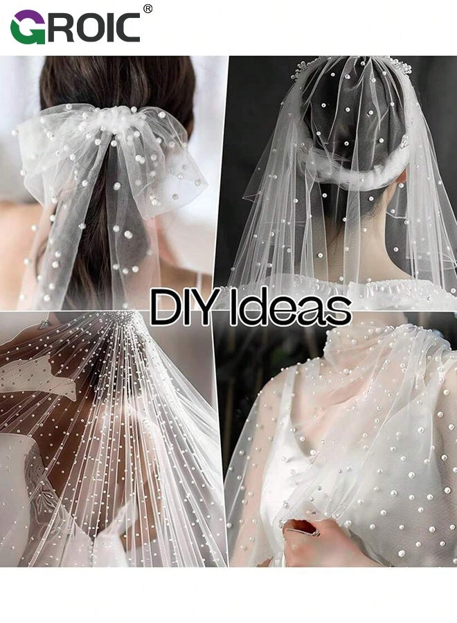 GROIC مفرش طاولة لؤلؤي، 75*300 سم، مفرش طاولة أبيض من التول الشفاف، زينة طاولة للحلويات مع قوس، زينة طاولة رومانسية لحفلات الزفاف، حفلات استقبال الأطفال، أعياد الميلاد، المنزل - Image 4